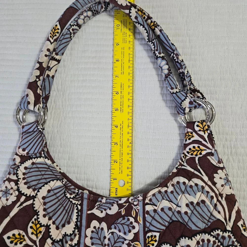 Women's Vera Bradley Slate Blooms Brown Blue Floral Quilted Hobo Bag